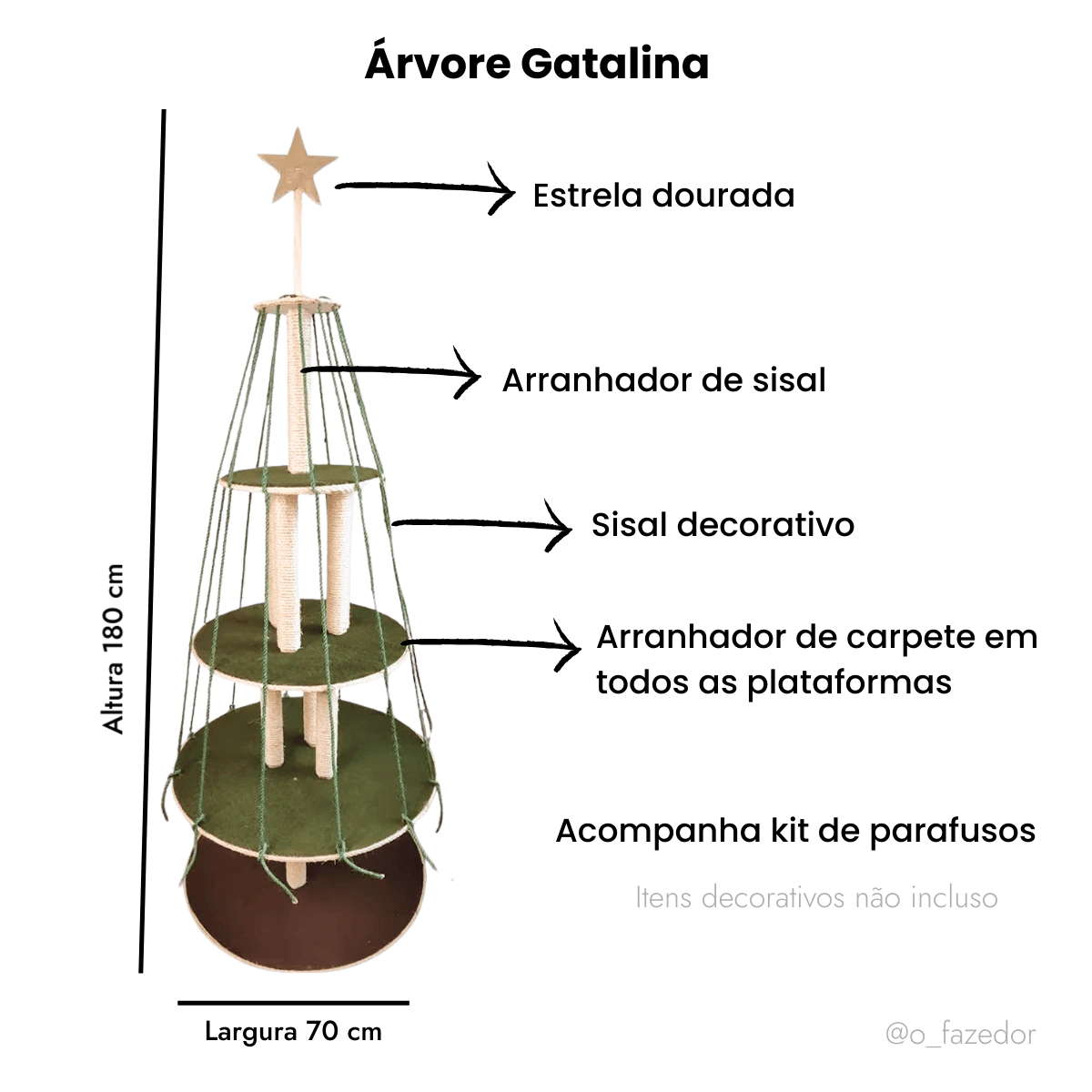 Árvore de gato ARVORE-GATALINA com cinco níveis em formato de árvore de Natal.